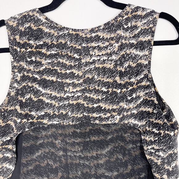 Rag & Bone Small S Printed High Low Sleeveless Blouse Tank Top Black Cream Sheer - Picture 7 of 8